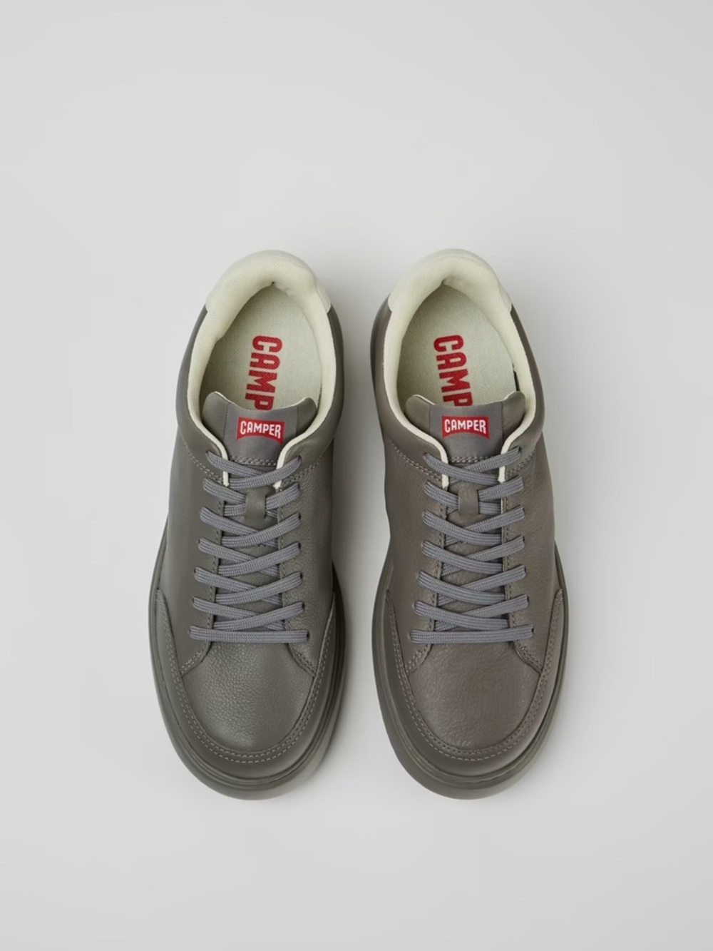 Camper Men’s Olive Gray Leather Low-Top Sneakers with Red Logo